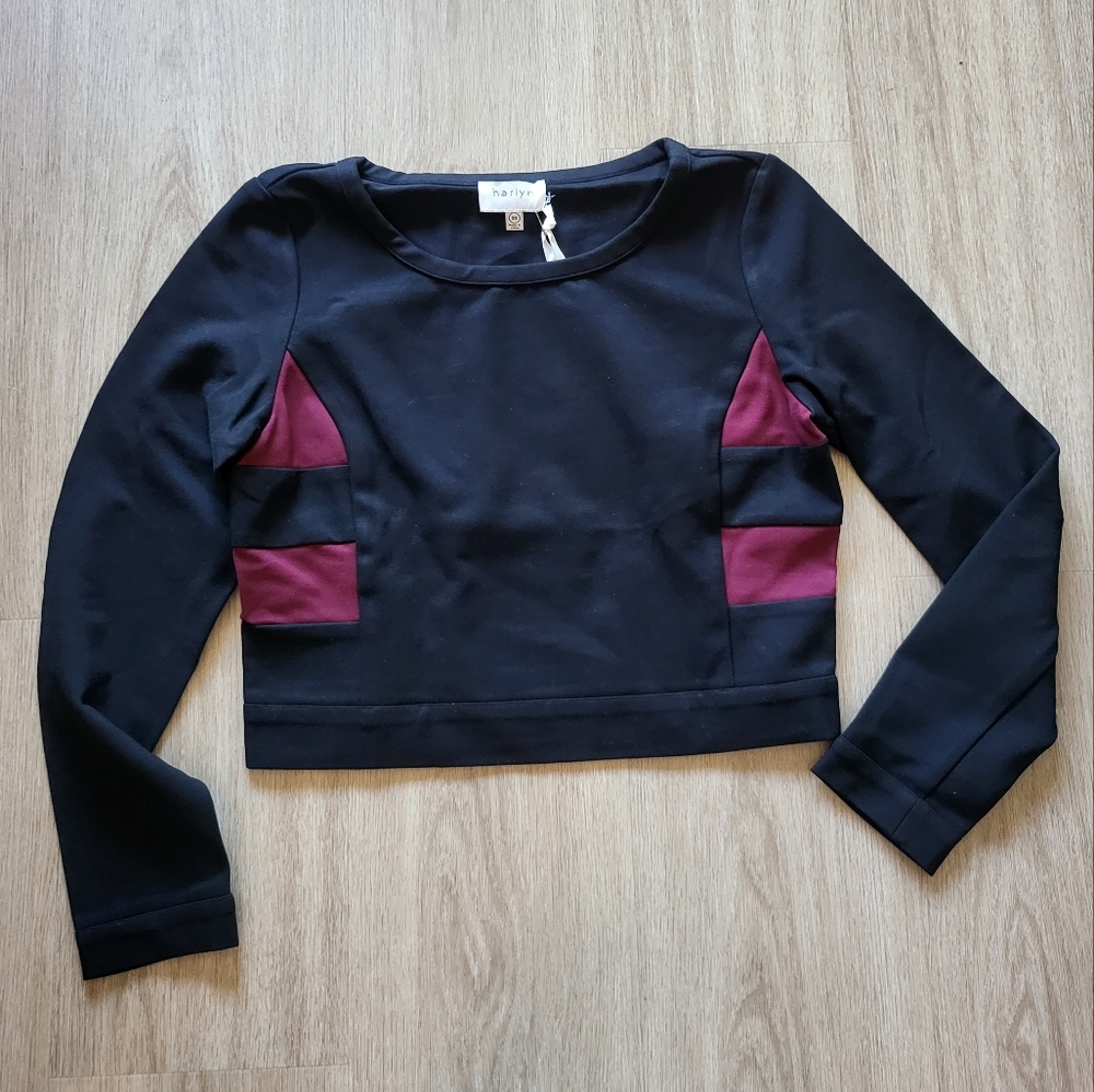 NWT Harlyn Back and Burgundy Long Sleeve Crop Sweater